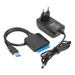 SATA-USB 3.0 어댑터 케이블, 3.5 인치, 2.5 인치 SSD HDD SATA III 하드 드라이브 디스크 변환기 지지대 UASP, 12V 전원 어댑터 포함