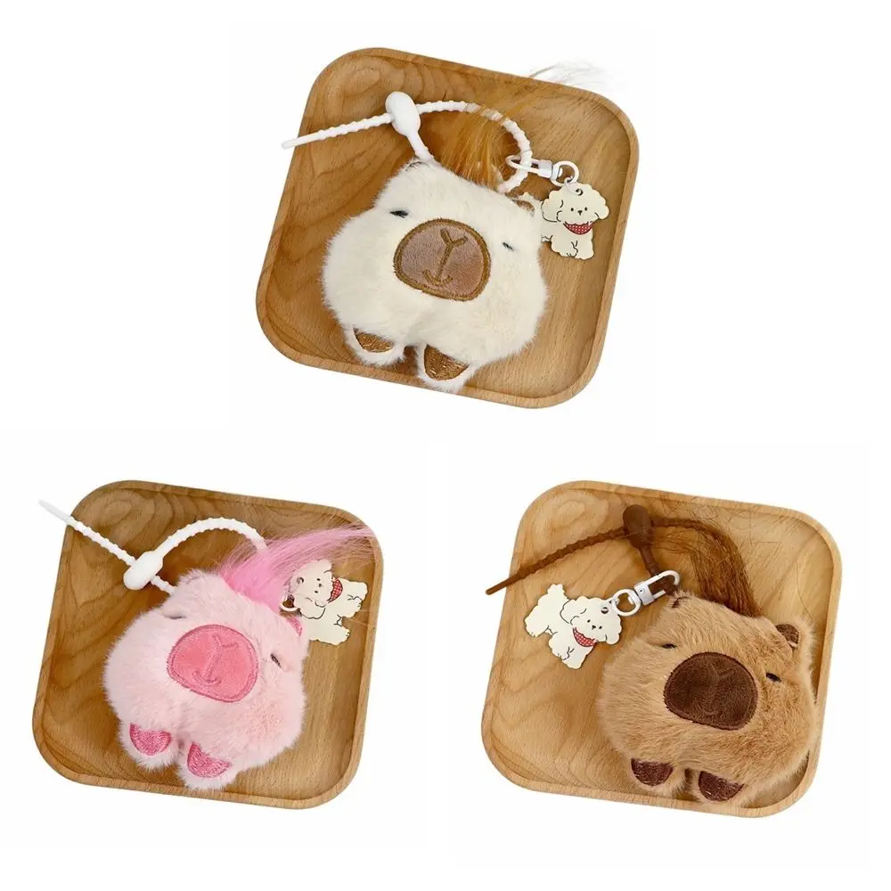 Porte-clés en peluche Squeeze Capybara avec chien, pendentif cheveux longs, jouet en peluche Squeak Capyara Butter