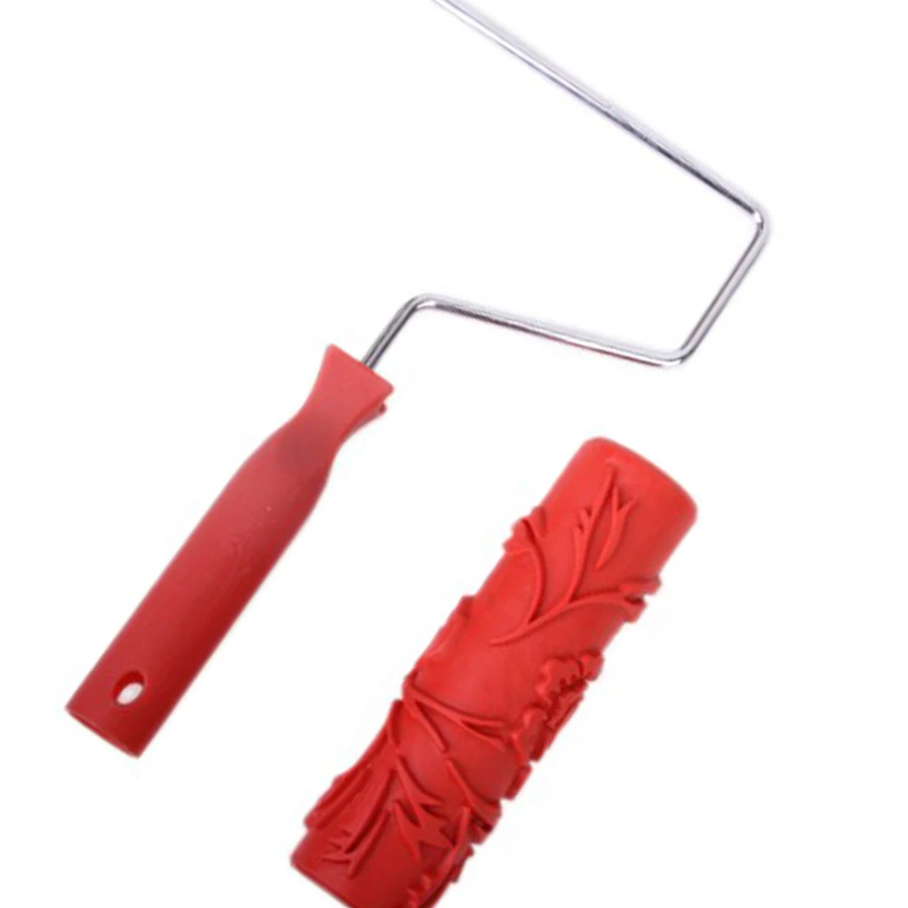 

7-inch Painting Roller Red Handle 15x2 9cm Cover 17 9x5 2cm Rubber Plastic Metal Flower Pattern Texture Water-based Paint Wall