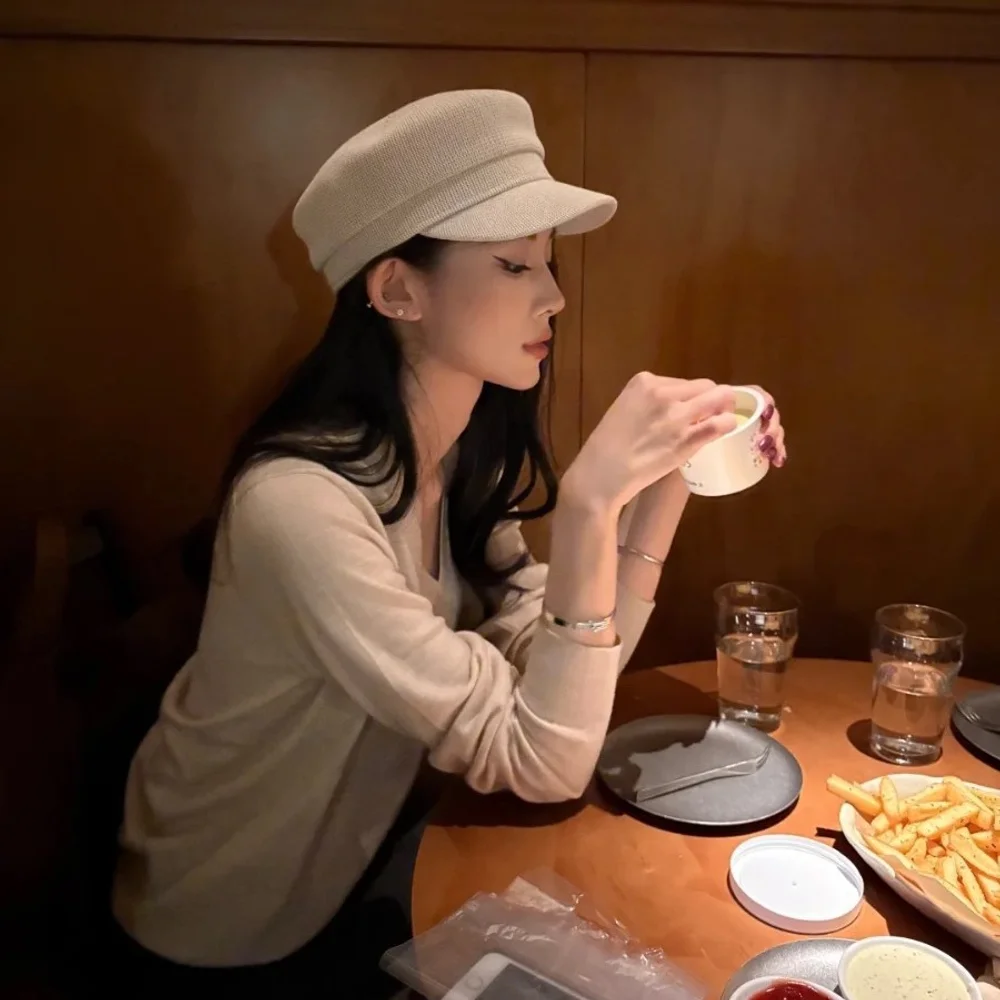 قبعة موزع الصحف بسيطة باللونين الأبيض والأسود، قبعة رسام ظلة كاجوال للسيدات، ترشيح للوجه، قبعة مثمنة عصرية