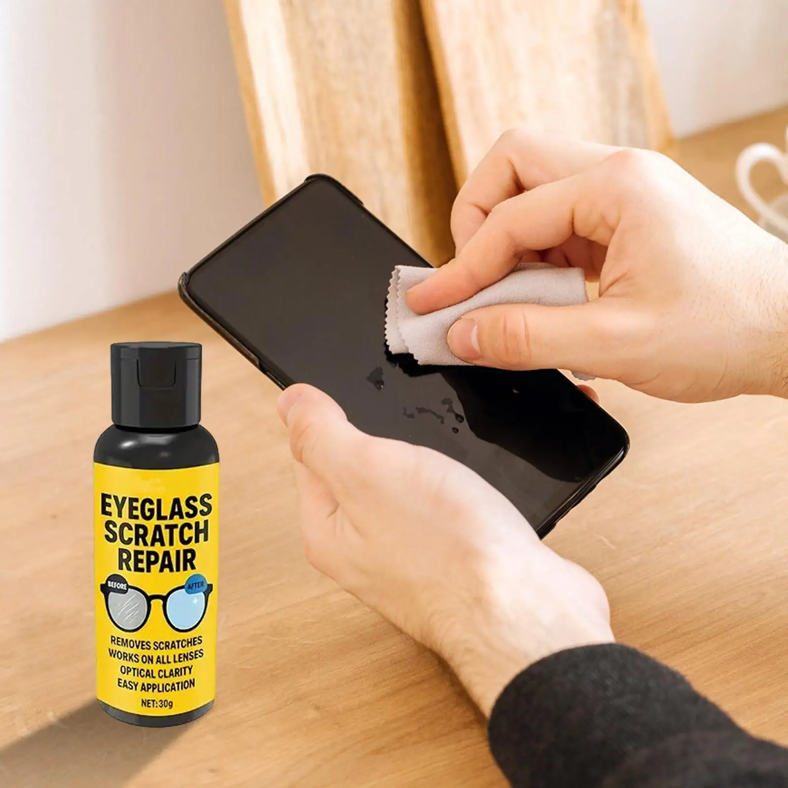 30g Lens Scratch Remover Sunglasses Screen Cleaner Polishing Scratch-Resistant Solution for Camera Table Screen Car Stove Watch