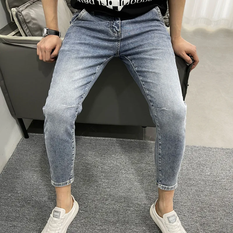 Designer Kpop Jeans Skinny masculino, moda coreana, roupas de grife, azul claro, calça casual de vaqueiro, jeans de namorado, verão, nova chegada