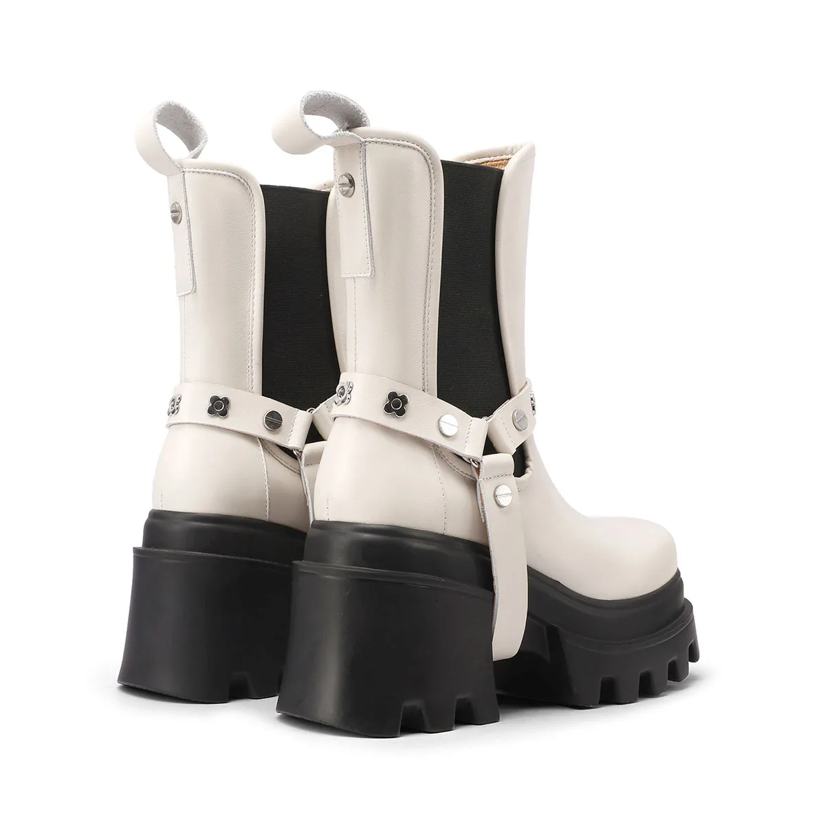 first-layer cowhide thick-soled Chelsea boots square head sleeve waterproof table thick-soled rivets cigarette tube short boots