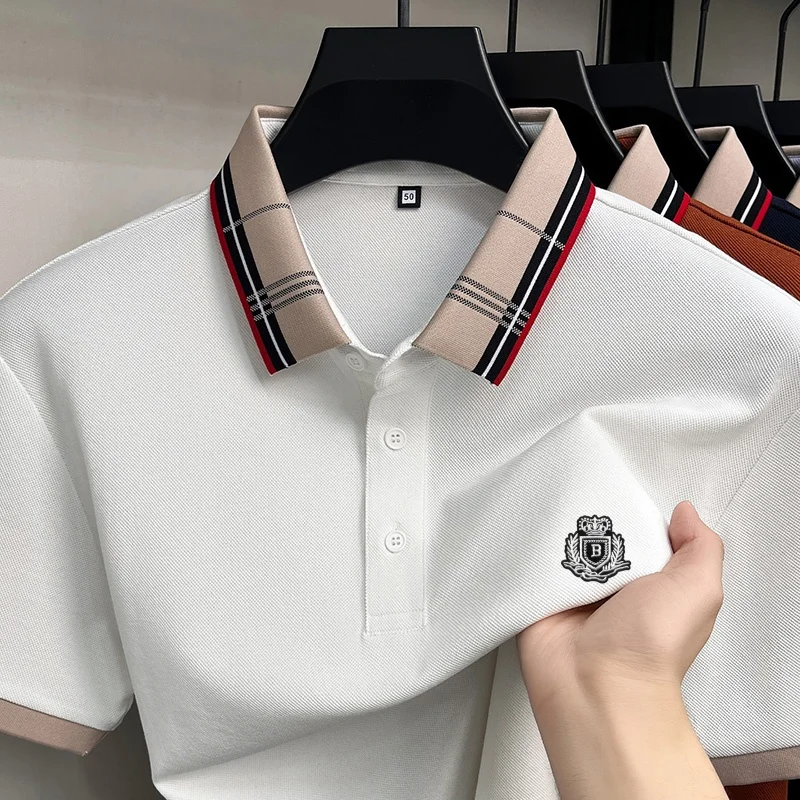 Neues Sommer-Herren-Poloshirt mit Kurzen Ärmeln, Kragen und Knöpfen, Luxuriöse Buchstaben-Stickerei, Lässiger Vielseitiger Jugendlicher Preppy-Stil Herrenbekleidung – Detail 13