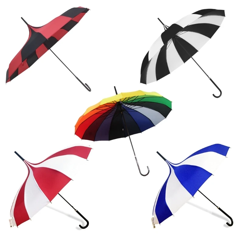 

Pagoda Umbrella 16K Straight Handle Stylish Striped Umbrella Fashion Photography Umbrella Durable Impact Cloth