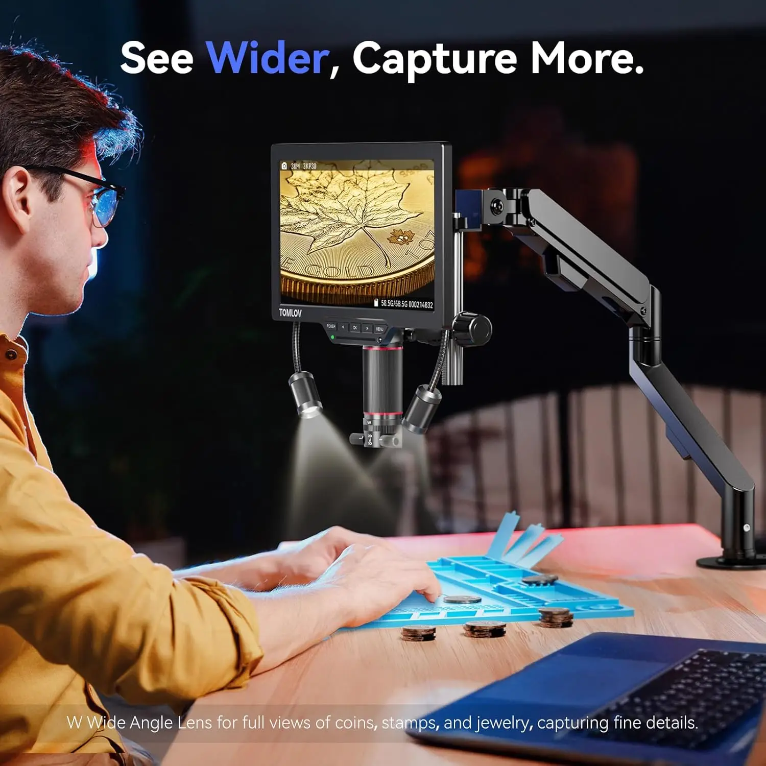 TOMLOV Mikroskop 3D TM3K-3D 7" 3K HDMI Elektronische Reparatur Microscopio Magnetische Dual Lens Flex Arm Ring Licht Löten Werkzeug
