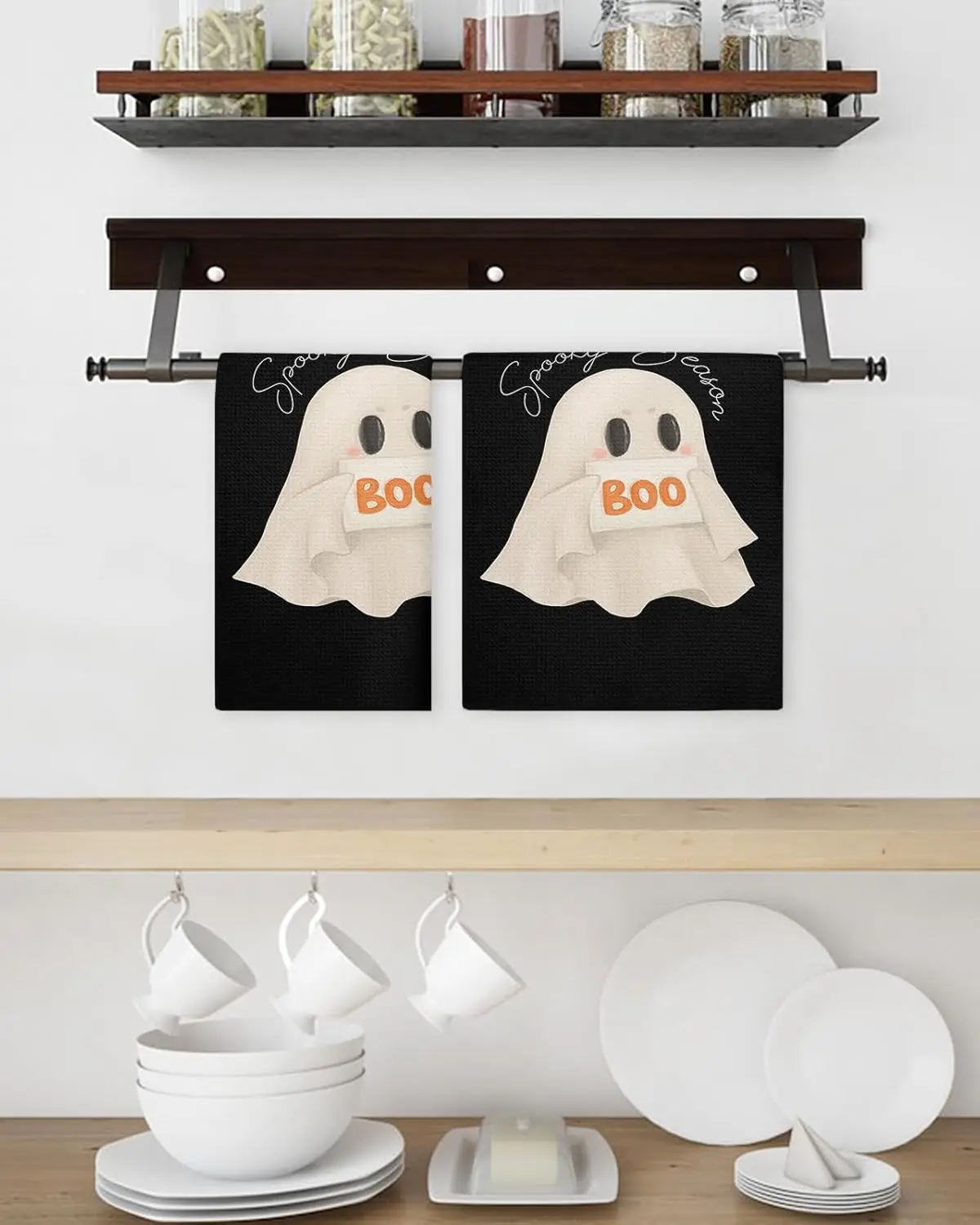 

Хэллоуин Акварель Белый Призрак Черные кухонные полотенца для мытья посуды Чистящие средства Впитывающие полотенца для рук Набор украшений для дома