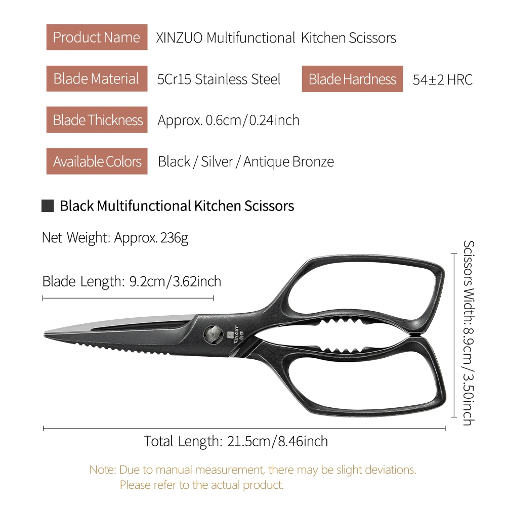 XINZUO Premium Stainless Steel Kitchen Shears Comfort Grip Ergonomic Handle Sharp Durable Scissors for Home & Restaurant Use