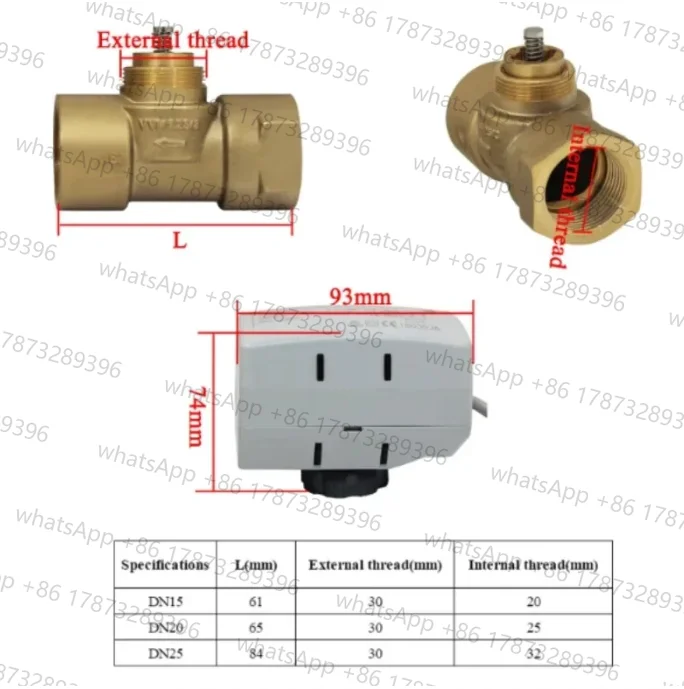 Motorized Control Valve With Electric Actuator M30*1.5 for Fan Coil Unit 3-wire 1-control Brass shut-off Electric magnetic valve