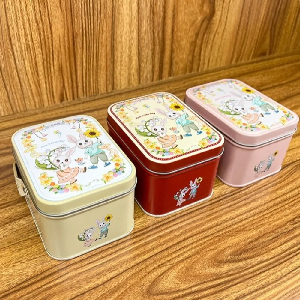 Cartoon Rabbit Printed Tinplate Candy Chocolate Boxes Metal Empty Biscuit Packaging Iron Can Happy Easter Round