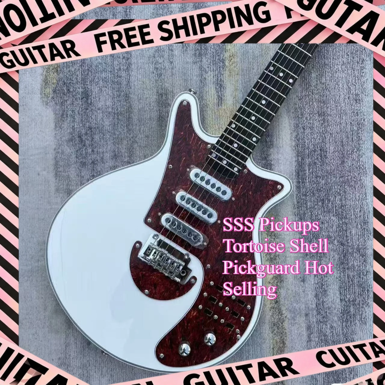 White Brian Studio Electric Guitar SSS Pickups Tortoise Shell Pickguard Solid Wood Body Gift Beginners Delivery Included  Hot