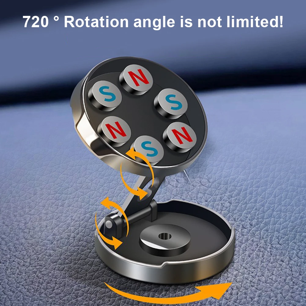 Car Mobile Phone Stand Strong Magnetic Car Holder 720° Foldable Round Bracket Support for Universal Phones Mount Holders In Car