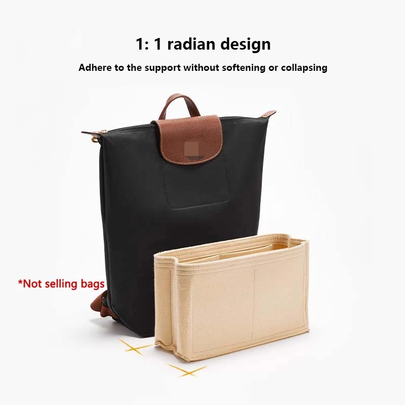 

Bag organizer insert for Longchamp backpack YKK zipper felt storage bag purse insert handbag liner bags accessories