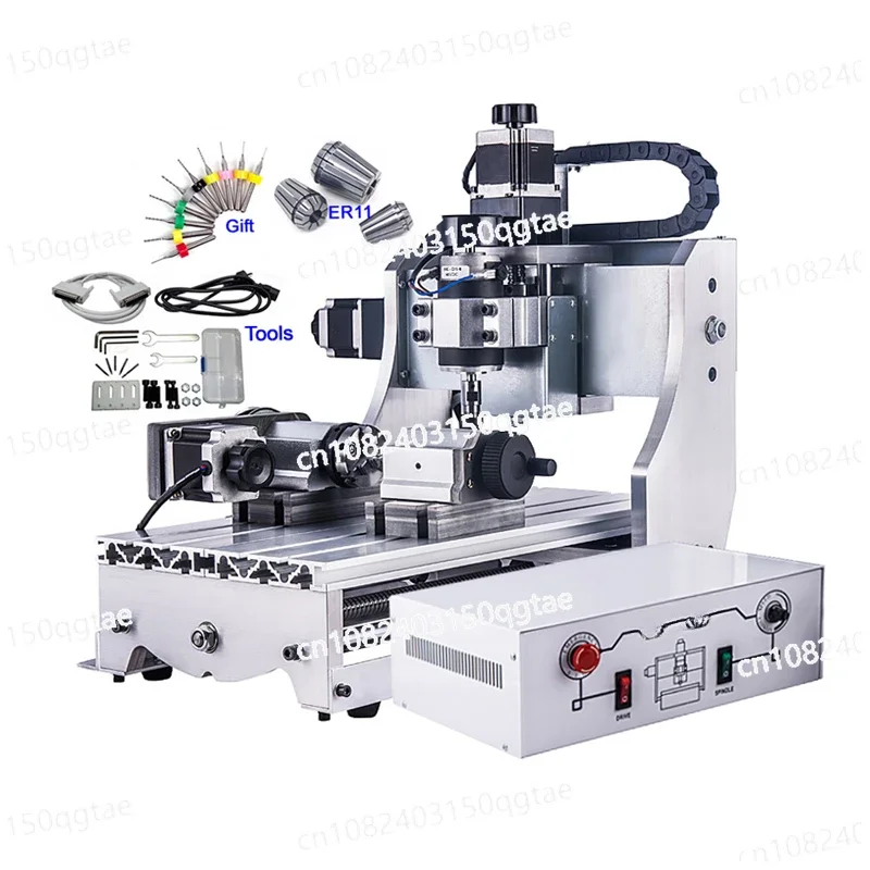 4 Axis Mini CNC Router Engraver 3020 300W 3D Woodworking Machinery Upgrade 500W Spindle Motor Aluminum Metal Milling Machine