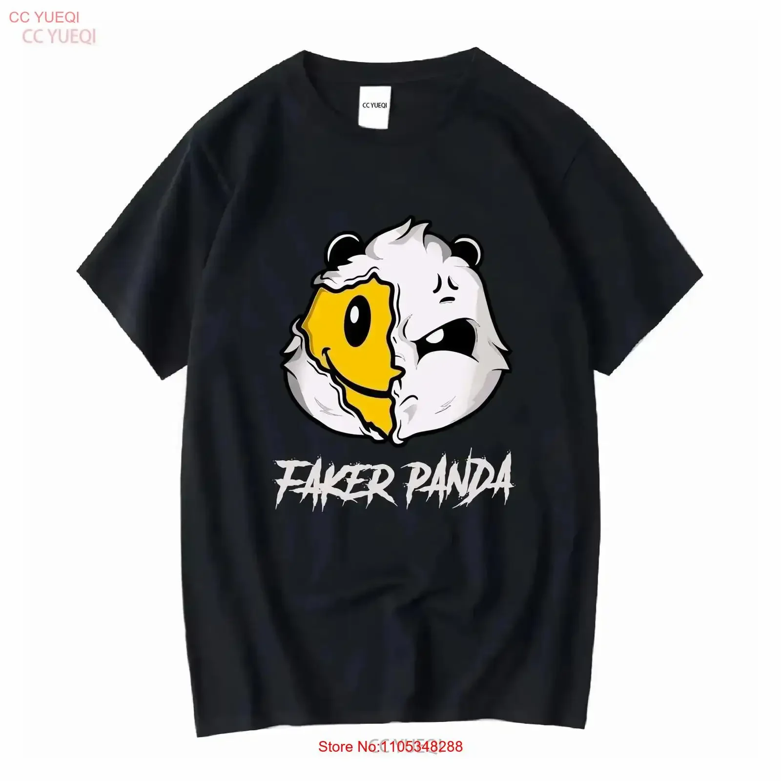 Faker Panda T Shirt Unique Split Face Design Black Charcoal vintage Washed Soft streetwear Top For Everyday Wear Breathable