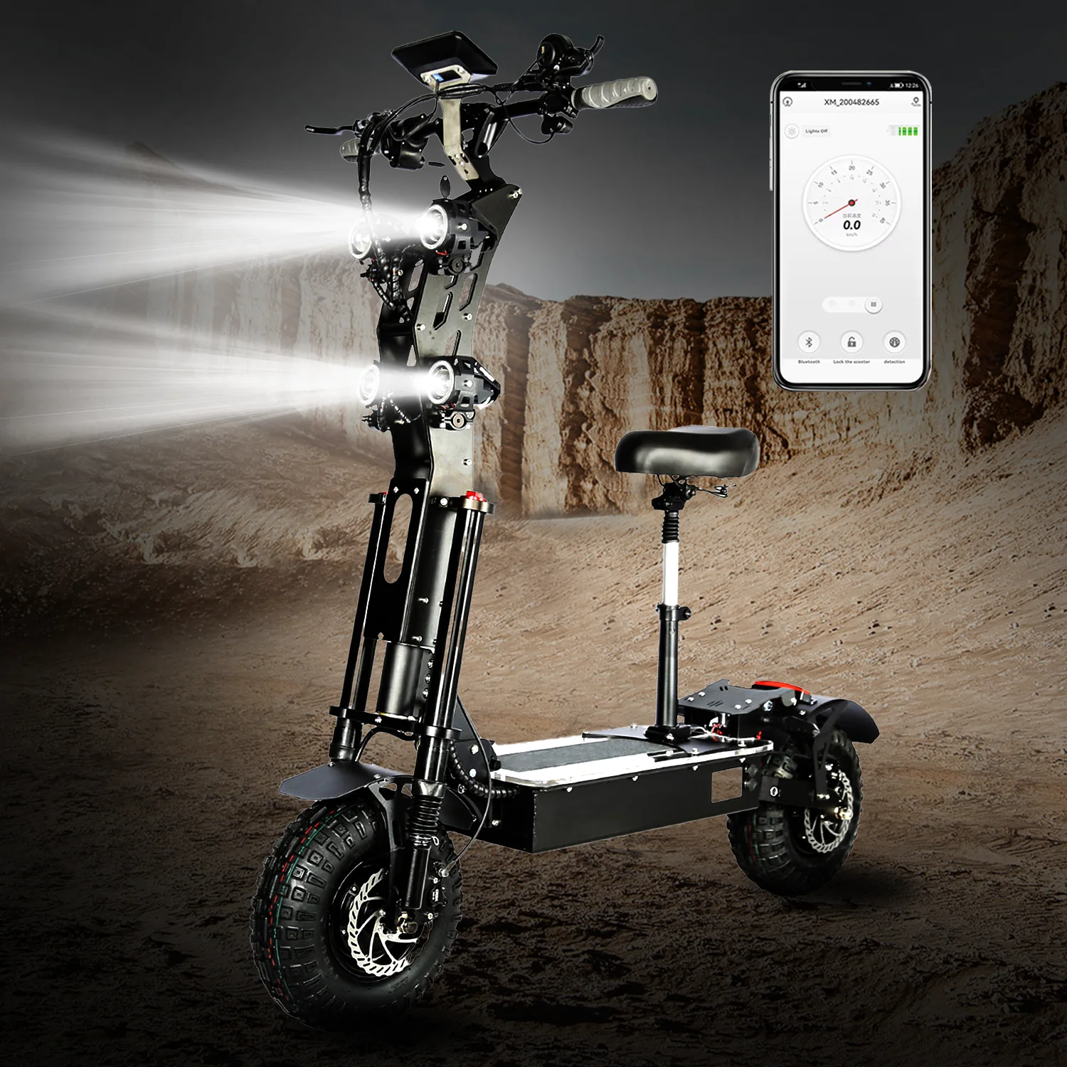 Adult Off-Road Electric Scooter 8000W Dual Drive, 60V50Ah 90Km/H and 120Km Range, Front Hydraulic and Rear Spring Dual Brake Ele