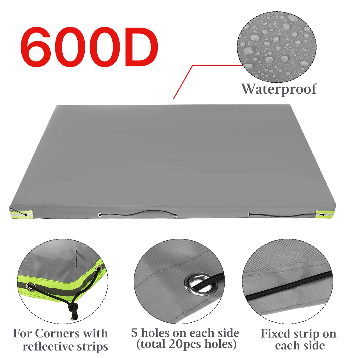 Grey Camper Van Trailer Cover 600D 150-260cm Canopy Roof Tent Dust-proof Waterproof Protection Travel Camping Canopy Universal