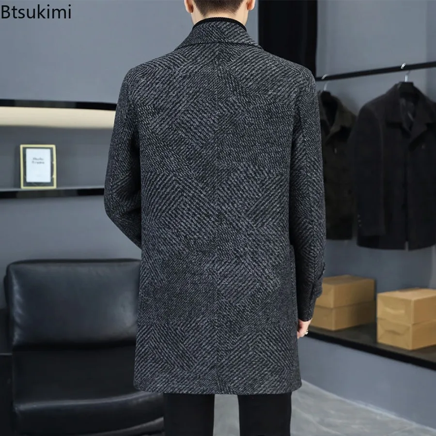 2025 New Men's Fashion Lapel Slim Single Breasted Trench Coats Mid-Length Double Side Woolen Overcoats Autumn Winter Men Clothes - Image 5
