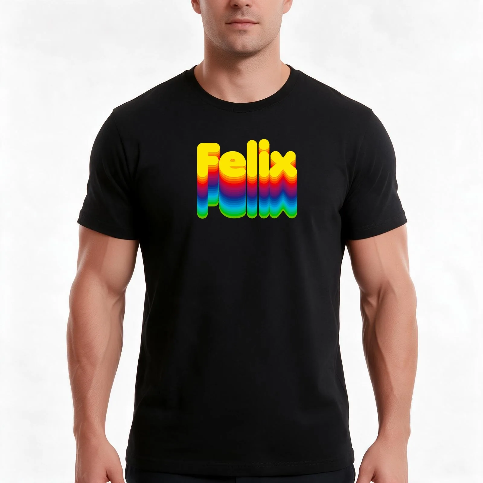Rainbow Layers Felix Name Label T-Shirt, Summer Casual Cotton Tee, Oversized Streetwear Tops, Vintage Graphic Print, 100% Cotton