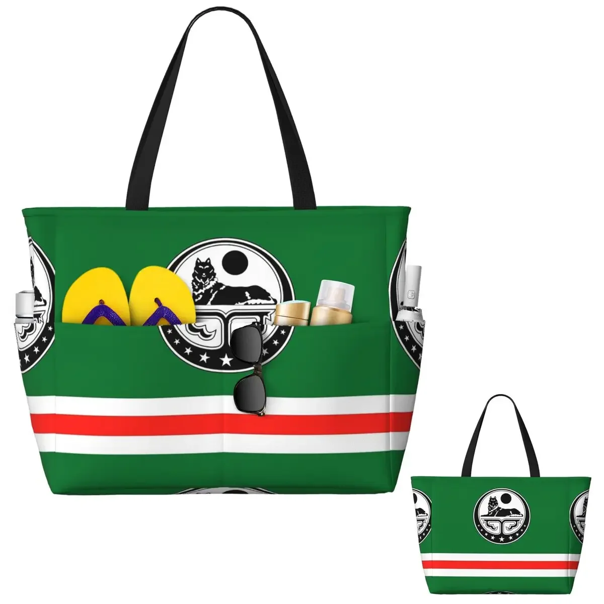

Chechen Borz Wolf Coat Of Arms Of Chechnya (20) Beach Tote Bag Sport Gym Yoga Duffle Large Tote Bag Women Travel Bag Fitness bag