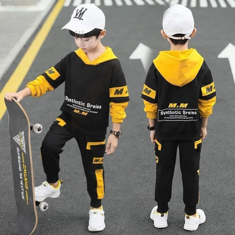 Neue Frühling Herbst Kinder Jungen Kleidung Teenager Trainingsanzug Buchstaben Mit Kapuze Top Shirts Sweatshirt + Knöchel-krawatte Hose 5 10 11 12 jahre