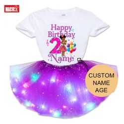 Family Matching Clothes Girls Rainbow Tutu Dress  Personalized Name 2th 3th 4th Gracie's Corner Family Birthday Party Outfits