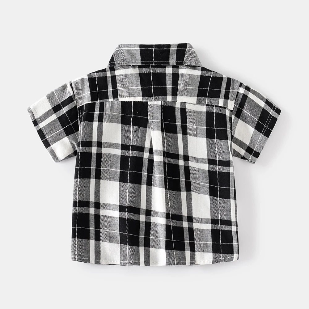 Boys Lapel Plaid Short-sleeved Shirt Summer Cool Breathable Shirt Boys Leisure Shirt