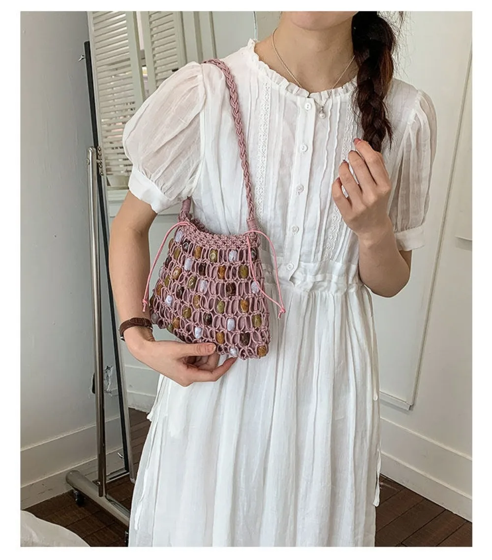 Neue Hohle Gewebte Perlen-Schultertasche Böhmische Sommer-Perlen-Gewebte Tasche Große Kapazität Bunte Crossbody-Strandtasche Einkaufstasche – Detail 10
