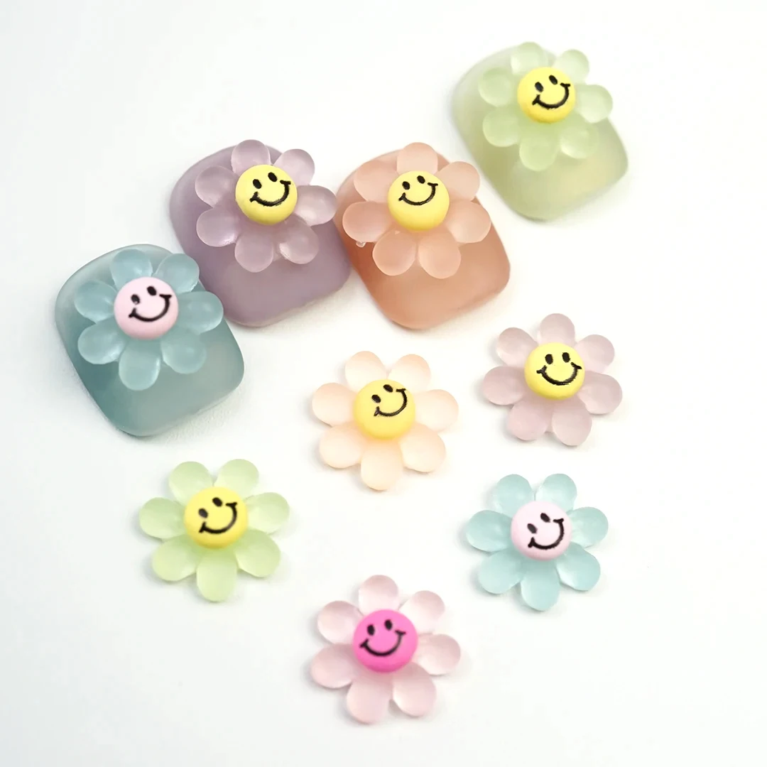 Acrylic Nail Charms Candy Sweet Smiley Face Nail Decorations Art Sugar Sunflower Translucent Parts Flatback Rhinestones Manicure