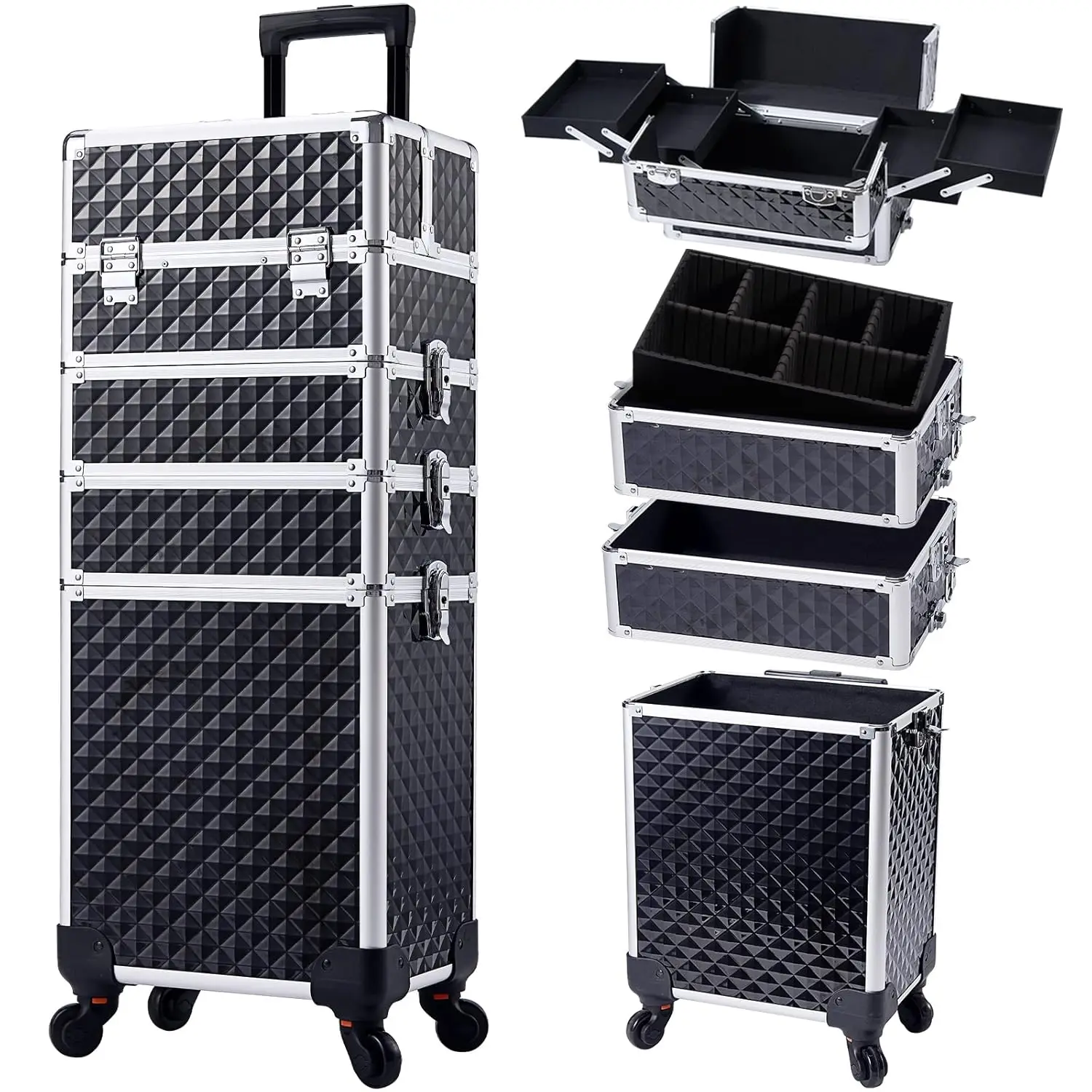 

Rolling Makeup Train Case Large Storage Cosmetic Trolley 4 in 1 Large Capacity Trolley Makeup Travel Case - Black