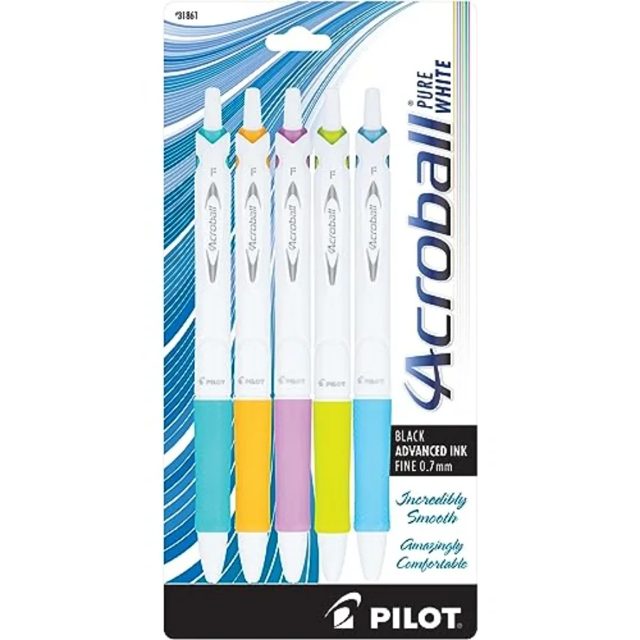 

Acroball PureWhite Advanced Ink Refillable and Retractable Ball Point Pens with, Fine Point, Ballpoint Pens, Black Ink, 0.7mm,