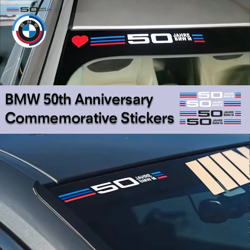 2Pcs Car Front Rear Windshield Decoration Stickers For BMW 50th Anniversary E46 E60 E90 E39 E87 E36 E92 E70 E91 X3 X5 X1 X4 X6