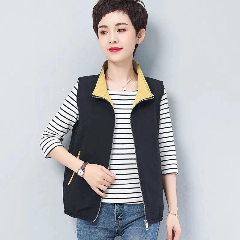 

Casual Vest Jacket Women Spring Summer Thin Sleeveless Zipper Chaleco Mujer Fashion Turndown Collar Gilet Wild Short Waistcoat