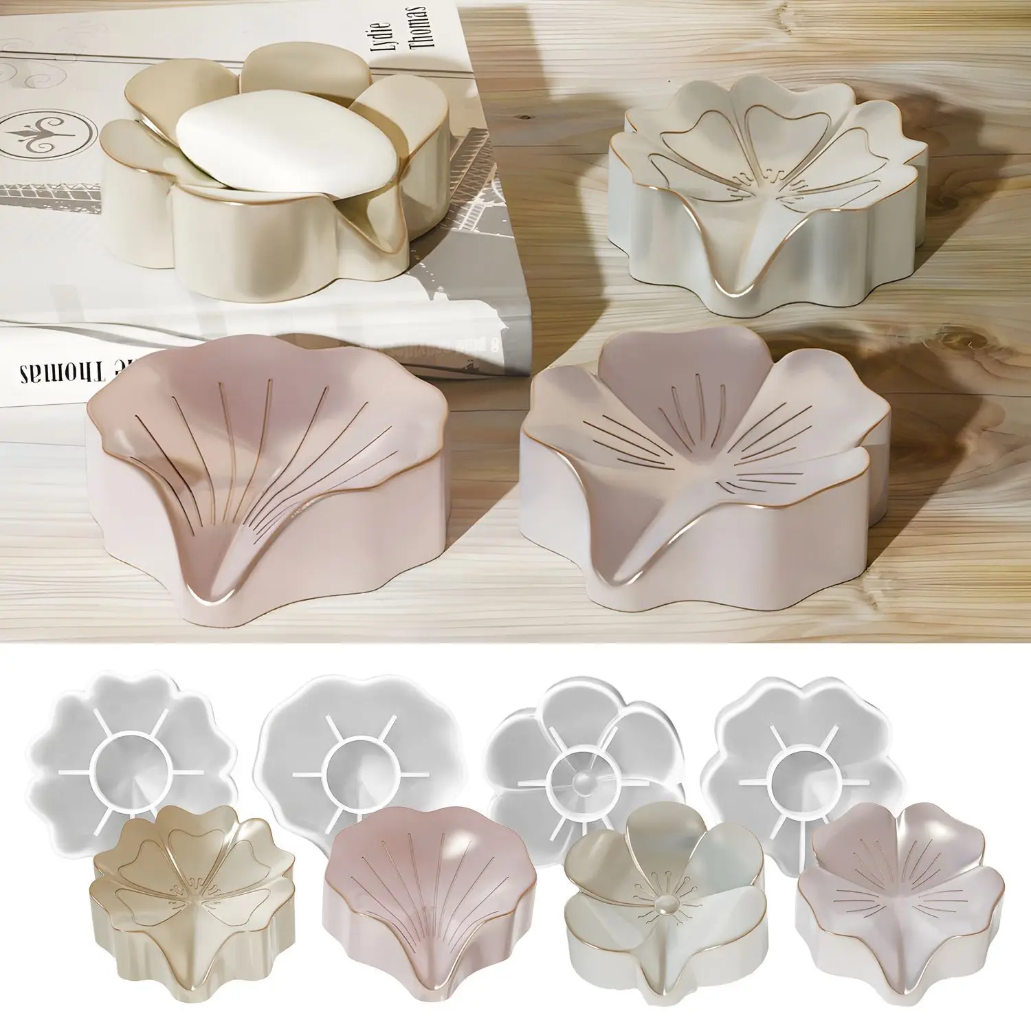 Silikonform für Harz, DIY Epoxidharzform zur Herstellung einer blumenförmigen Seifenaufbewahrungsbox, zum manuellen Gießen und Formen