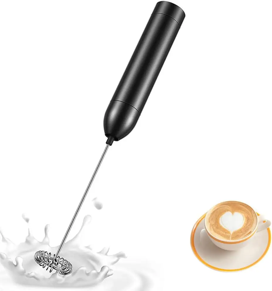 Milk Frother Mini  Manual Milk Frother Stick 19000 RPM Battery Operated Milk Frother for Coffee Latte Cappuccino Cream (black)