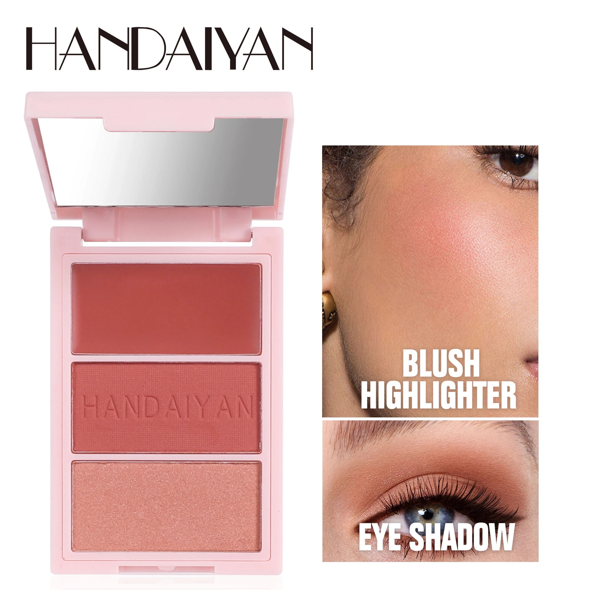 handaiyan dreifarbiges mattes Rouge, All-in-One-Palette, Rouge-Palette, Textmarker, Konturpalette, Highlight-Gesichtsrouge