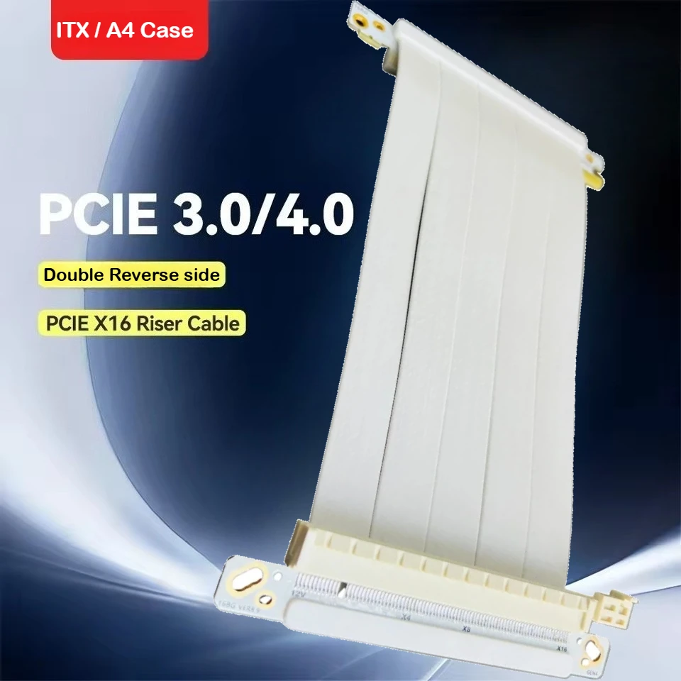 

White PCI Express x16 4.0 Gen4 Riser Cable Dual Reverse Video Card PCIE 4.0 X16 Riser Shielded Adapter for ITX A4 K39 K55 G5 GPU