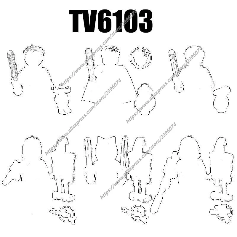 Bloques de construcción de figuras de acción, accesorios de película, juguetes de ladrillos, TV8017, TV8018, TV8019, TV8020, TV8021, TV8022, TV8023, TV8024, TV6103