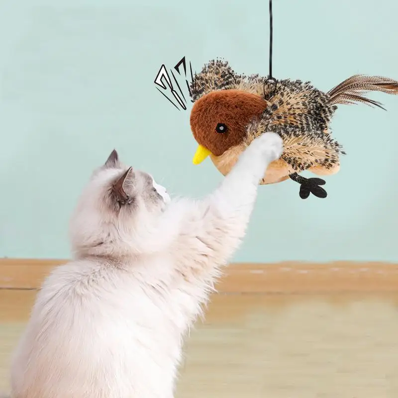 Chirping Bird Cat Toy telecomando Flapping Wings Interactive Plush Bird Toys Meldy Chaser simulato cinguettio uccello per gatto