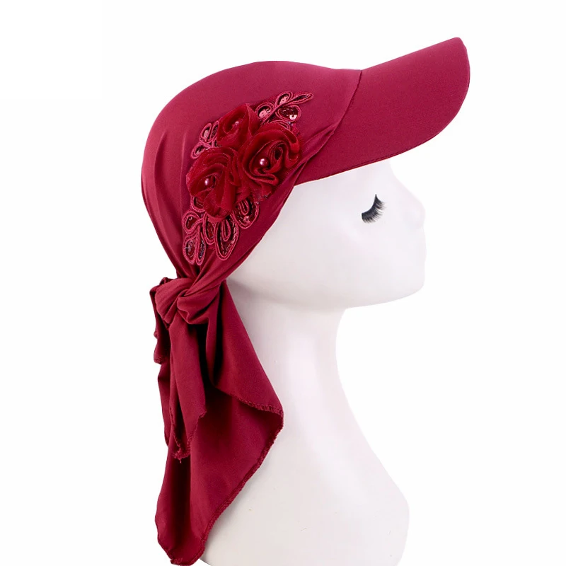 Vrouwen Bandana Tulband Hoofddoek Verstelbare Pailletten Bloem Baseball Cap Uv Bescherming Zonnehoeden Vizier Sjaal Hijab Turbante Mujer