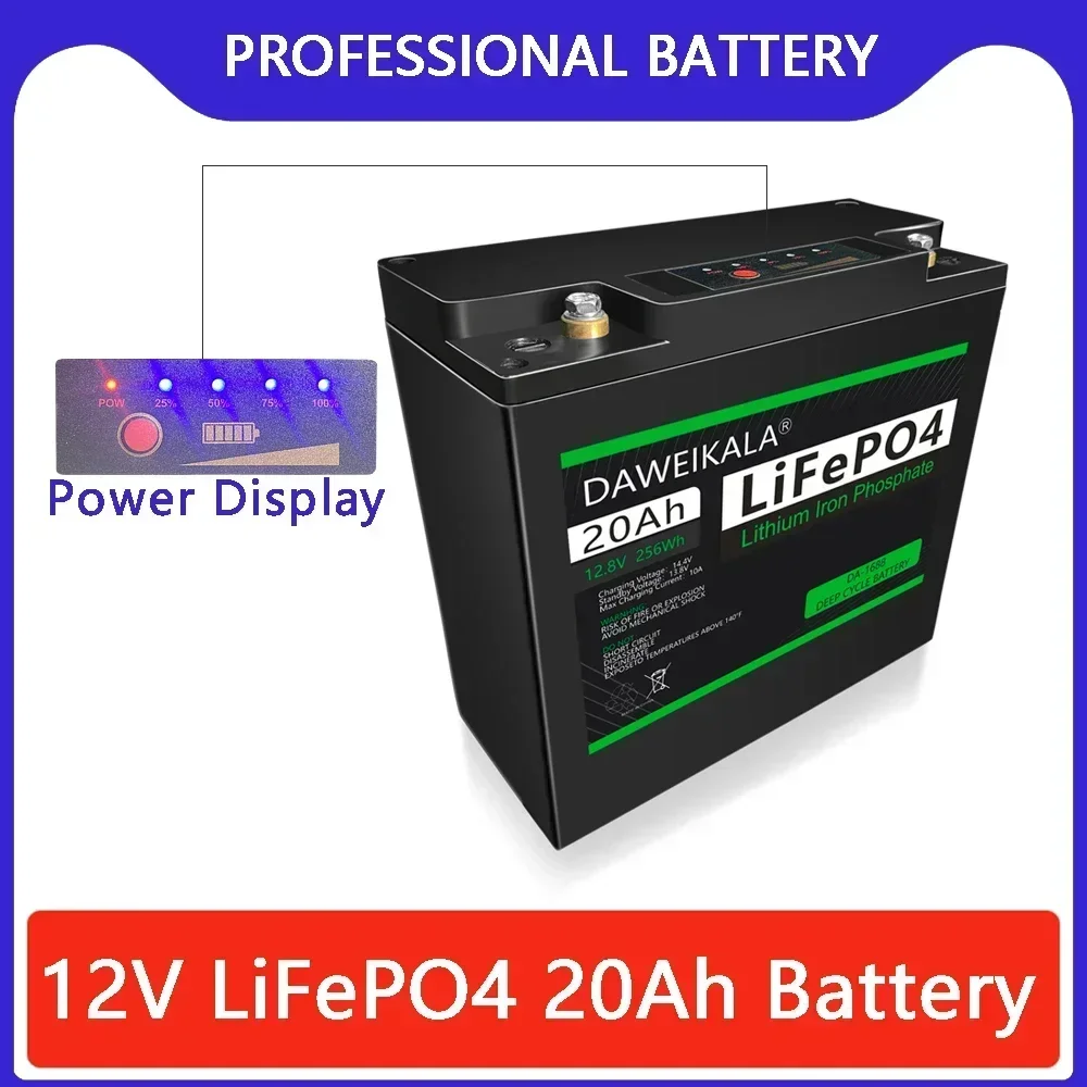 

12V 20Ah LiFePO4 Battery With 30A BMS Deep Cycle For Power Wheels Fish Finder Lighting Supply Lithium Battery Power display