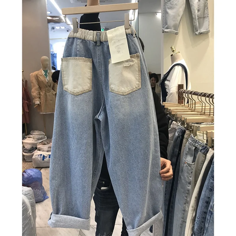 

plus Size Mommy Dad Jeans Women Summer Slightly Plump Loose Slim Wide Leg Pants Nine Tenth Harlan Carrot Pants High Waist Zip...