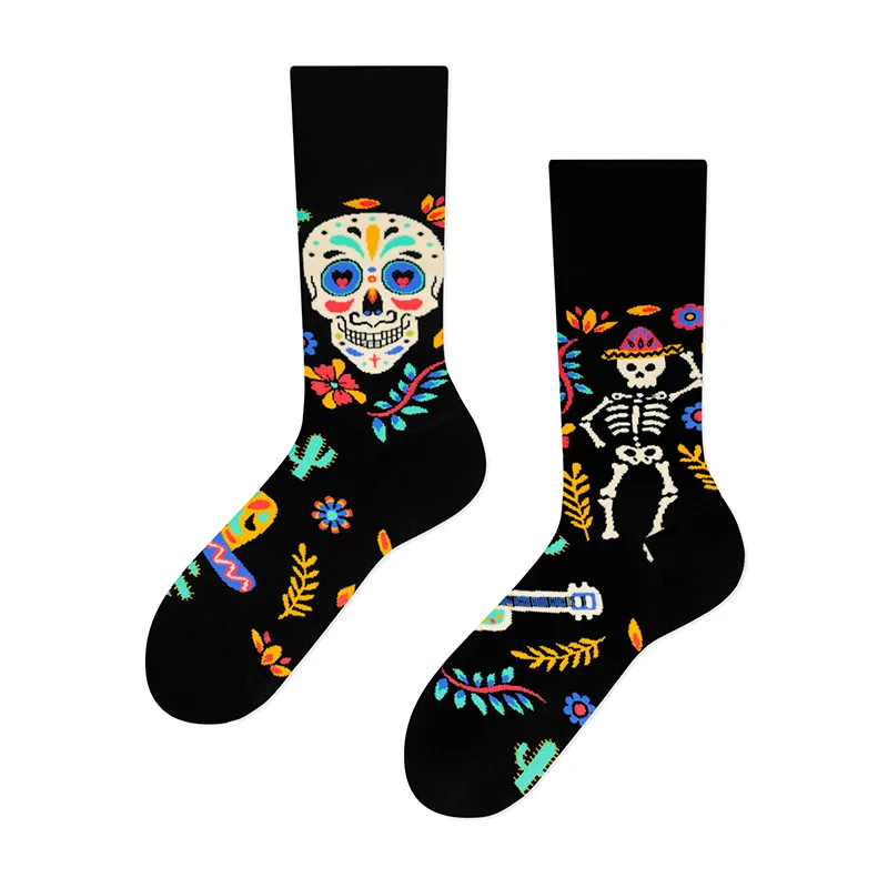 Calcetines Unisex de algodón para hombre y mujer, medias irregulares con diseño de calavera de azúcar, esqueleto de Halloween, Día de los muertos, Retro, 2 pares por paquete