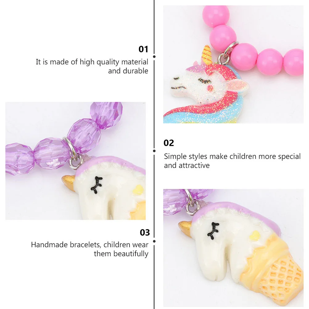 

5Pcs Unicorn Beads Bracelets Colorful Acrylic Design Kids Wrist Decor Party Holidays Outfit Accessory Kids Wrist Decor
