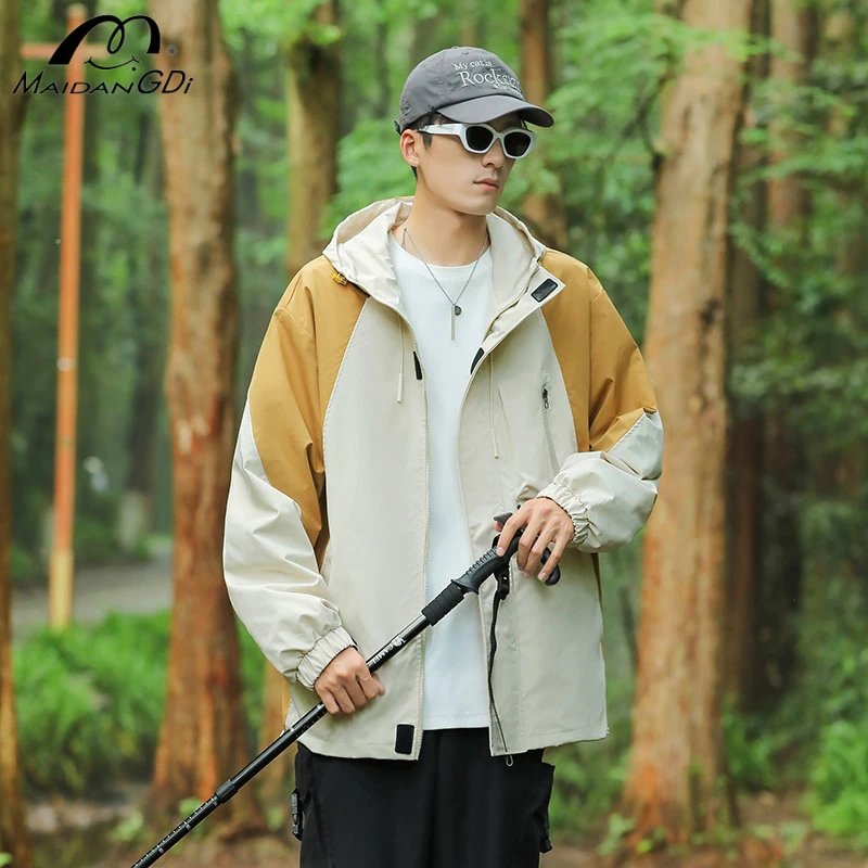 

MAIDANGDI Jacket Spring and Autumn Men Mountain Style Color Blocked Outdoor Sports Wind Resistant Leisure Mountaineering Robe