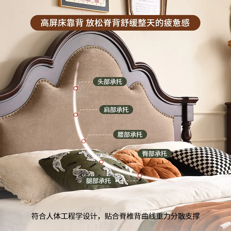 Solid wood bed 1.8 meters old style French double bed, American country master bedroom, high-end wedding bed, light luxury uphol