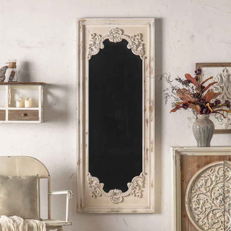 American Vintage Wood Style Full body Mirror Wooden Frame Carved Homestay Living Room