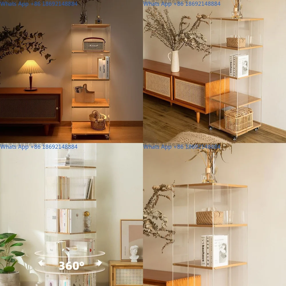 

Multilayer Rotating Bookshelf Acrylic Transparent Display Rack for Study Room Handheld Collectibles Storage Living Room