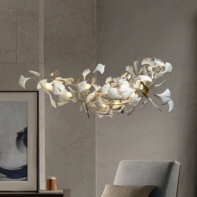 

2025 Modern Gingko Chandelier Luxury Designer Acrylic Leaf Lamp For Hotel Living Dining Room Bedroom Art Decoration Kitchen Hang