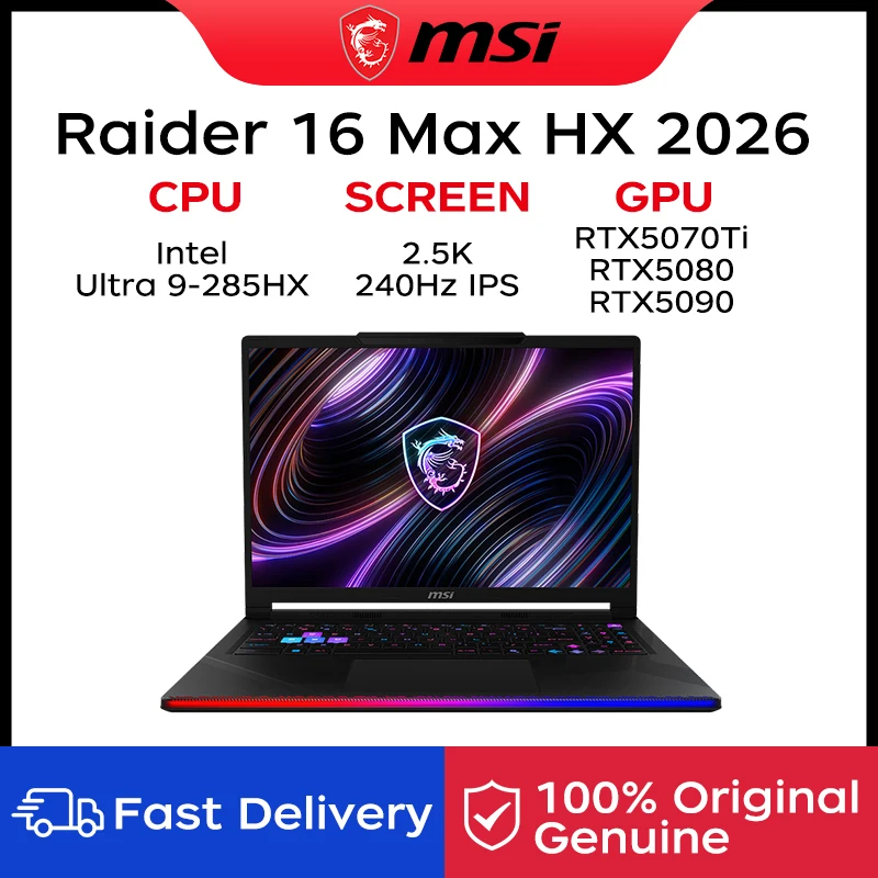 2026 MSI Raider 16 Max HX Gaming Laptop 16 Inch 2.5K 240Hz IPS Screen Netbook Ultra 9-285HX 32GB 1TB RTX5070Ti Notebook Computer